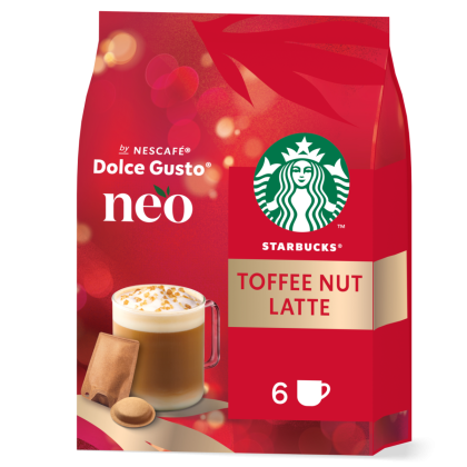 Verpakking Starbucks Toffee Nut Latte vooraanzicht.