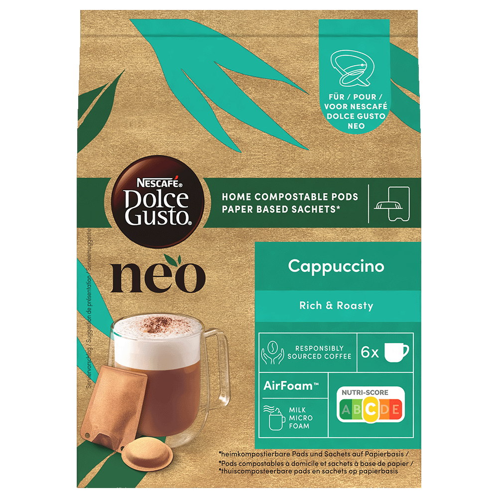 verpakking van NEO cappuccino pads en sachets