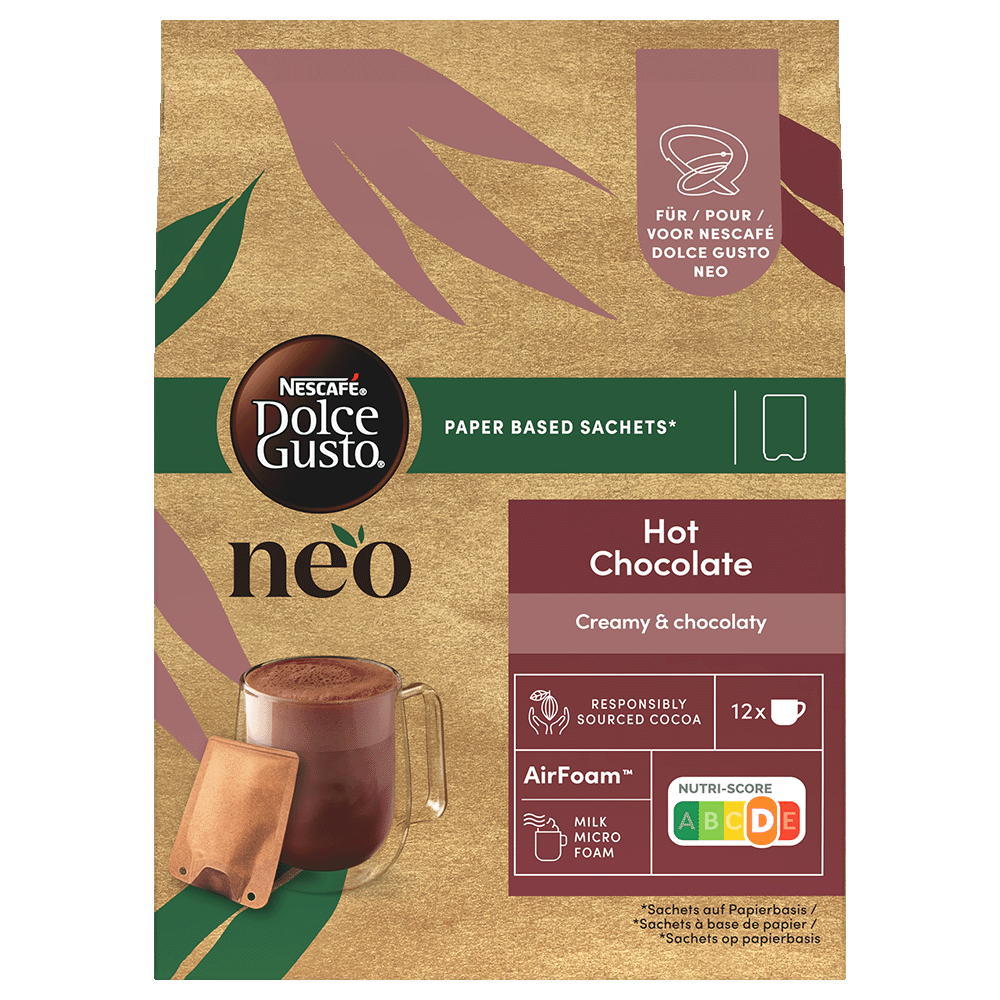 verpakking van NEO hot chocolate sachets