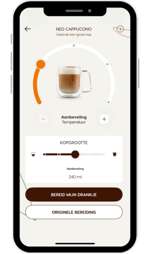 Mobiele telefoon met de NESCAFÉ Dolce Gusto-app met personalisatie