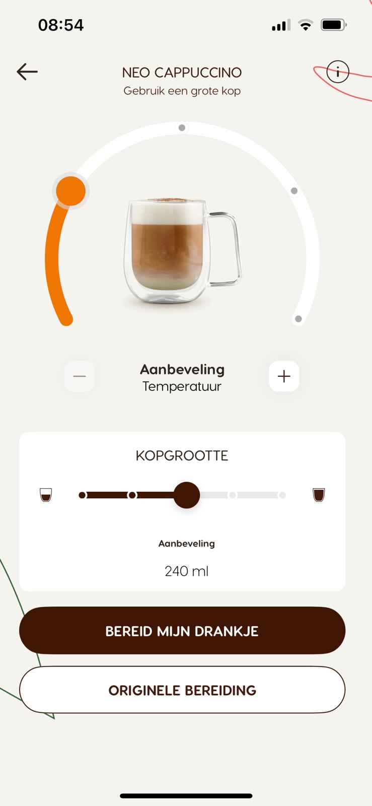 Cappuccino maken met NEO mobiele app