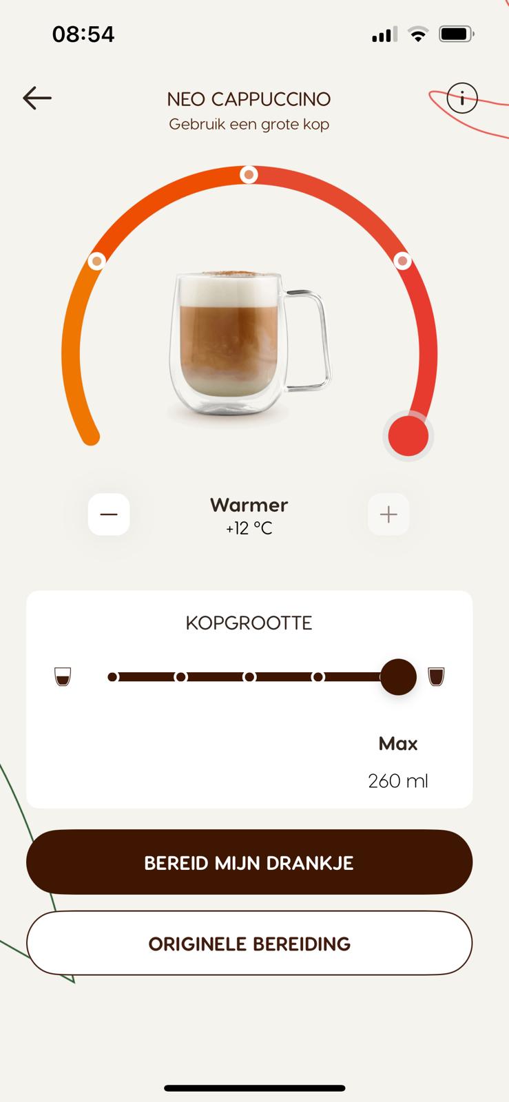 Cappuccino maken met NEO mobiele app