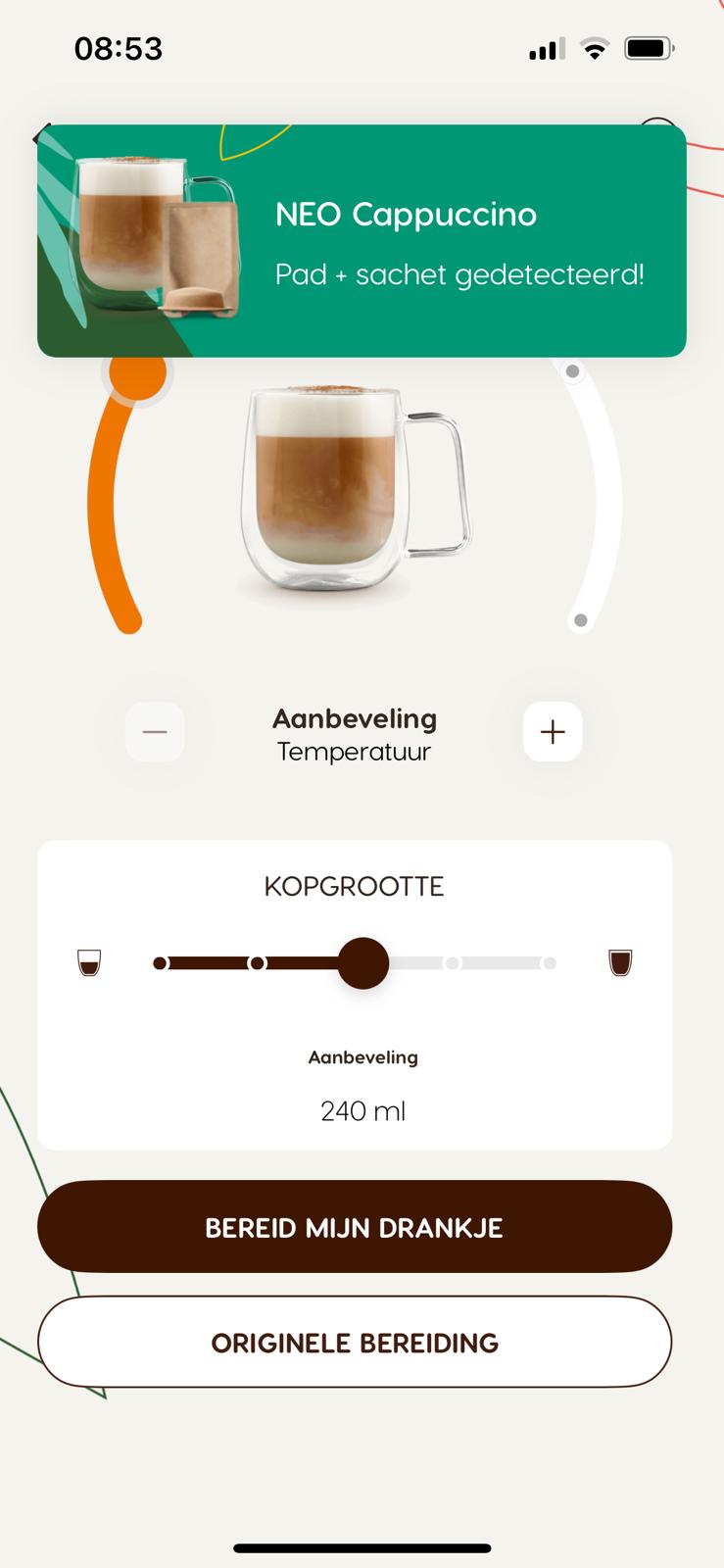 Cappuccino maken met NEO mobiele app