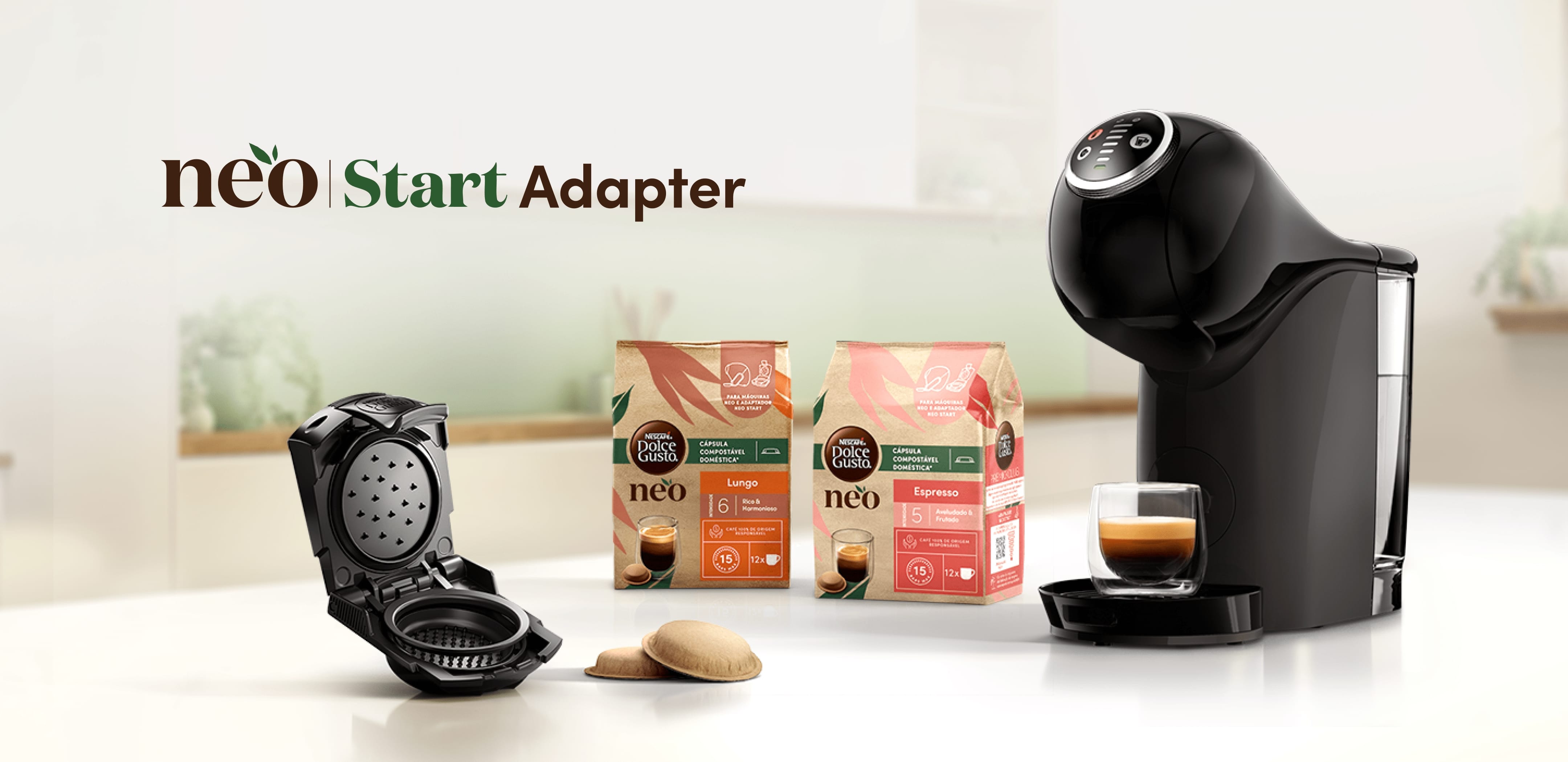 NESCAF&Eacute; Dolce Gusto-producten en NESCAF&Eacute; Dolce Gusto-machine met de NEO Start Adapter