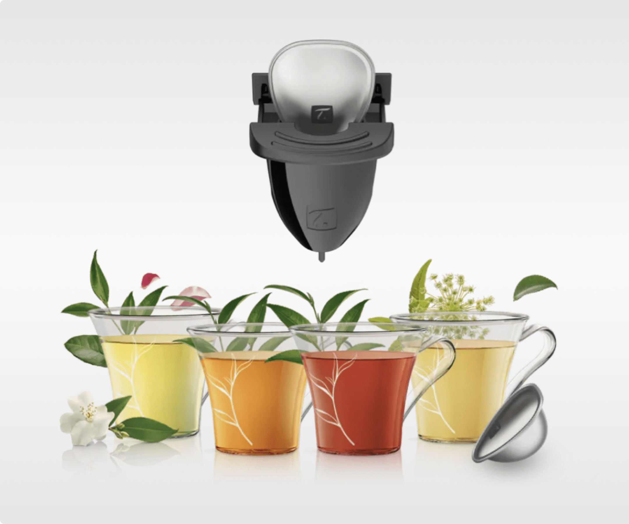 SPECIAL.T Infuser met twee theecapsules en een witte bloem